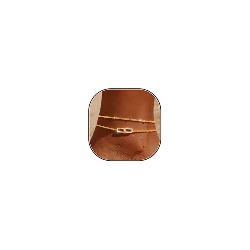 Sterling Silver Ankle Bracelets for Women 14k Gold Plated Waterproof Layered Stackable Bead Chain Infinity Charm Non Tarnish Large Adjustable Summer Party Beach Jewelry Gift - color: goldC