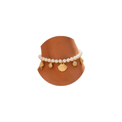 Artmiss Pearl Anklet for Women,Beach Shell Foot Jewelry Gift Box | Pearl-style bead anklet with gold shell charms,adjustable extender and gift box,perfect for beach,vacation and summer outfits