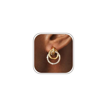 Awinesn Chunky Clip On Earrings for Women Hypoallergenic 14K Gold Plated Knot Link Clip Earrings Geometric Statement Hoop Non Pierced Earrings Jewelry for Women Fashion Trendy Jewelry Gifts - color: big hoop cz-g