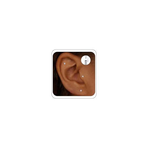 Flat Back Stud Cartilage Earrings Tragus Helix Piercing Jewelry Titanium | Conch Nose Piercing,Small Tiny Studs for Women,Threadless/Internally Threaded,Surgical Steel,Hypoallergenic,16G/18G/20G - color: Silver01-Star (6mm*2+8mm*1), size: Threadless-18G(1