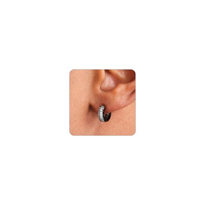 Hoop Earrings for Men - 14K Gold Plated Cartilage Huggie Earrings | Cubic Zirconia, Lightweight, CZ Inlaid, Hypoallergenic for Sensitive Ears, Mens jewelry Gift for Him - style: Black Baguette