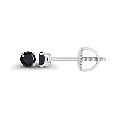 14K Gold Plated 925 Sterling Silver Hypoallergenic 3mm Round Genuine Birthstone Solitaire Screwback Stud Earrings - color: Onyx