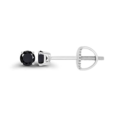 14K Gold Plated 925 Sterling Silver Hypoallergenic 3mm Round Genuine Birthstone Solitaire Screwback Stud Earrings - color: Onyx