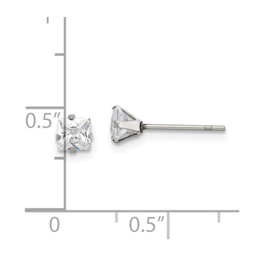 Diamond2Deal Stainless Steel Polished 4mm Square Cubic Zirconia Stud Earrings Len-0.18 In, Wid-0.18 In