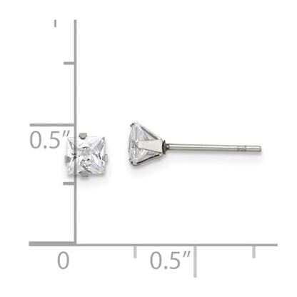 Diamond2Deal Stainless Steel Polished 4mm Square Cubic Zirconia Stud Earrings Len-0.18 In, Wid-0.18 In