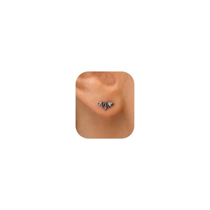 Stud Earrings for Women- 14K Gold/White Gold Plated/Black Bow Dragon Softball Snake Bat Stud Earrings - color: black bat
