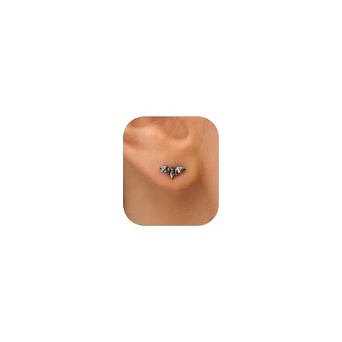 Stud Earrings for Women- 14K Gold/White Gold Plated/Black Bow Dragon Softball Snake Bat Stud Earrings - color: black bat