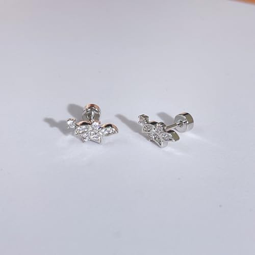 Crystal Leaf Cartilage Tiny Stud Earrings Stainless Steel Cubic Zirconia Leaves Flower Screw Flat Back Tragus Helix Studs Earring for Women Girls Men Dainty Jewelry Gifts 18G - color: Silver