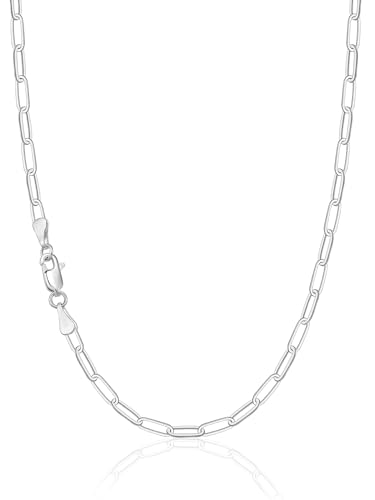 IEFWELL Silver Plated Chain Necklace for Women Men - 3.5mm Silver Plated Paperclip Chain Necklace, 16/18/20/22/24 Inches Hypoallergenic Sturdy Chains, Jewelry Gifts for Women - size: 16 Inch