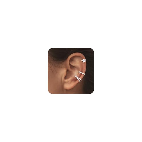 14K Gold Plated Ear Cuff Earrings for Women, Dainty Ear Cuffs Clip on Earrings Non Piercing Trendy Cubic Zirconia Cartilage Hoop Earring Fashion Jewelry Sets for Women - color: Silver 5 Flower