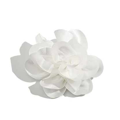 Large Rose Flower Brooches Chiffon Camellia Brooch Lapel Pins Hair Clips Hat Pins for Women Wedding Banquet Accessories Large Satin Flowers 5.5in - color: White