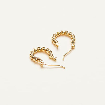 18K Gold Plated Brass Mini French Twist Hoops, Hoop Earrings, Minimalist Style, Women Jewelry Gift
