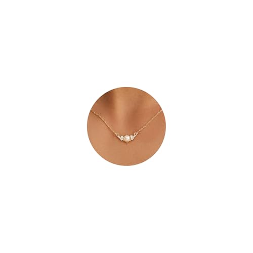 Pearl Necklace for Women- 14K Gold-plated/White Gold-plated Dainty Pearl Necklace for Women - color: Gold half pearl