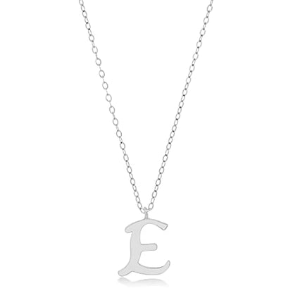 MAX + STONE 10k Solid White or Yellow Gold Dainty Script Initial Extendable Necklace, 16+2 inches - style: 10k White Gold / Letter E