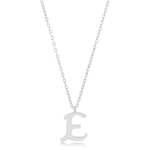 MAX + STONE 10k Solid White or Yellow Gold Dainty Script Initial Extendable Necklace, 16+2 inches - style: 10k White Gold / Letter E