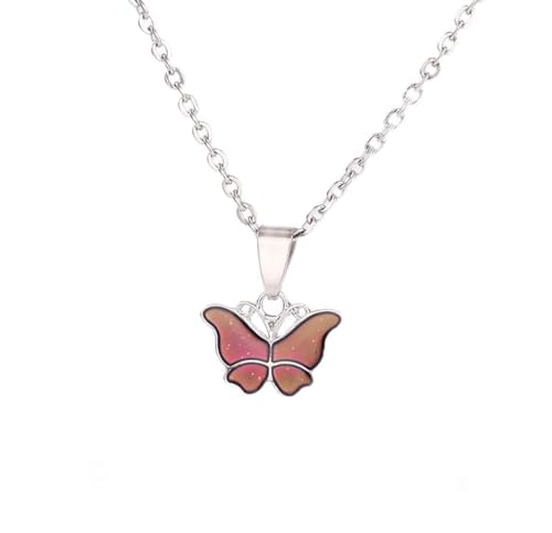 Temperature Sensing Color Changing Pendant Necklace Love Heart Butterfly Turtle Dolphin Moon Star Mood Necklace for Girl Women Gift - color: Lovely Butterfly