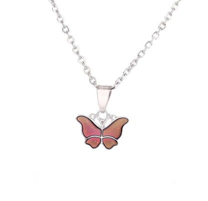 Temperature Sensing Color Changing Pendant Necklace Love Heart Butterfly Turtle Dolphin Moon Star Mood Necklace for Girl Women Gift - color: Lovely Butterfly