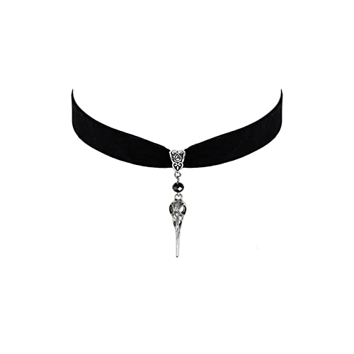 Gothic Black Velvet Goth Choker Necklace for Women,Cameo Black Choker Crow Skull Pendant Necklace Vintage Collar Skull Necklace Gothic Jewelry - style: Crow Skull