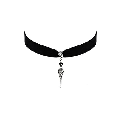 Gothic Black Velvet Goth Choker Necklace for Women,Cameo Black Choker Crow Skull Pendant Necklace Vintage Collar Skull Necklace Gothic Jewelry - style: Crow Skull
