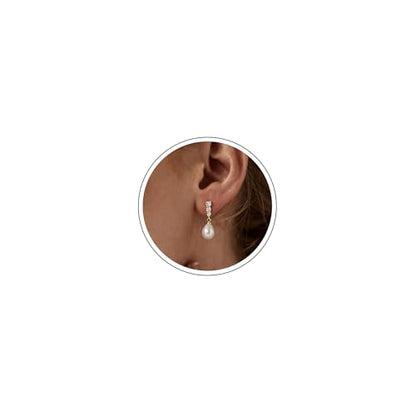 Pearl Earrings for Women Trendy Dainty Wedding Earring 14K Gold Plated/Silver Plated Dainty Cute Drop Dangle Pearl Earrings Studs Hypoallergenic CZ Diamond Wedding Earrings for Brides Prom Jewelry Gift for Women - color: 03.Gold long