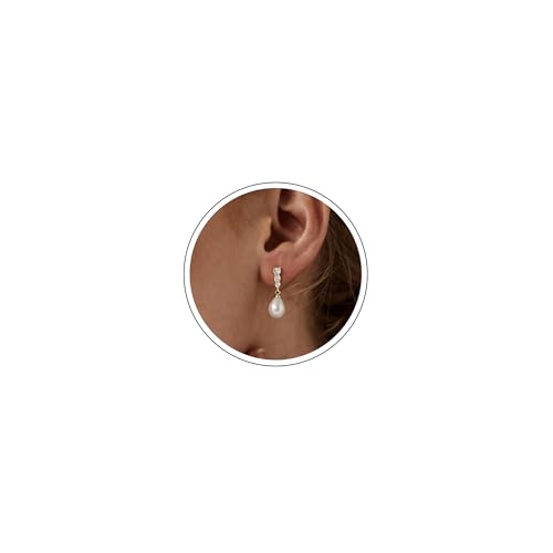Pearl Earrings for Women Trendy Dainty Wedding Earring 14K Gold Plated/Silver Plated Dainty Cute Drop Dangle Pearl Earrings Studs Hypoallergenic CZ Diamond Wedding Earrings for Brides Prom Jewelry Gift for Women - color: 03.Gold long