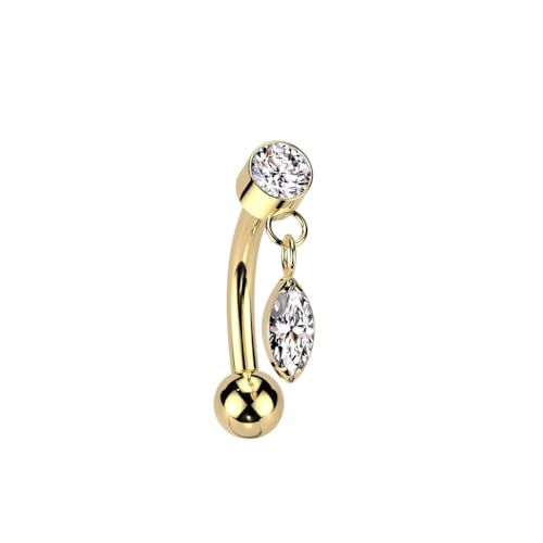 Pierced Owl 16GA ASTM F-136 Implant Grade Titanium Threadless Push-In Dangling CZ Crystal Marquise Eyebrow Curved Barbell - style: Gold Tone