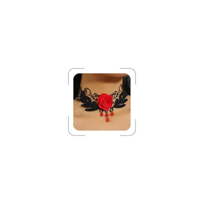 Goth Black Choker Necklace Crystal Bead Pendant Necklace for Women Gothic Velvet Lace Choker Halloween Vampire Witch Cosplay - color: C-Black and Red
