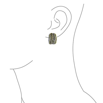 Two Tone Caviar Bead Braided Crossover Wire Clip On Earrings For Women Non Pierced Ears Oxidized Rhodium Plated 14K Yellow Gold Plated
