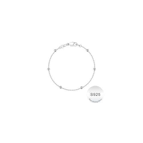 IEFWELL S925 Sterling Silver Bracelet for Women - 14K-Real-Gold-Plated Satellite Bead Chain Bracelet, 6.5/7/7.5/8/8.5/9 Inches Sterling Silver Chain Bracelets Jewelry Gifts for Women - color: S925 Sterling Silver, size: Length 7 Inches (women's small)