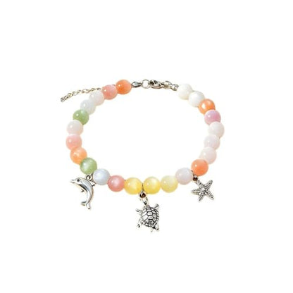 COLORFUL BLING Dopamine UV Reactive Color Changing Resin Beaded Anklet for Women Boho Starfish Seashell Turtle Dolphin Charm Foot Chain Summer Beach Vacation Jewelry - style: style 4