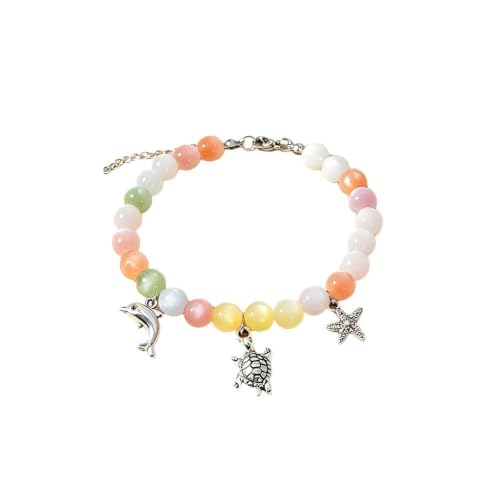COLORFUL BLING Dopamine UV Reactive Color Changing Resin Beaded Anklet for Women Boho Starfish Seashell Turtle Dolphin Charm Foot Chain Summer Beach Vacation Jewelry - style: style 4