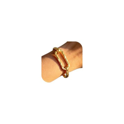 Moodear Chunky Gold Bangle Bracelets for Women, 14K Gold Plated/Silver Cuff | Chunky Statement Jewelry with Hammered Texture, Non Tarnish Gold Plated Finish, Unique Cuff Design, Lightweight Comfort - style: Paperclip Bangle Gold 18.5cm （≈7IN）