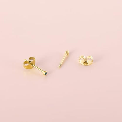 12 Pairs Ear Piercing Stud Earrings for Ear Piercing Guns, Surgical Stainless Steel Multicolor Round Heart Star Cubic Zirconia Birthstone Stud Earrings Set - style: Gold round 2mm