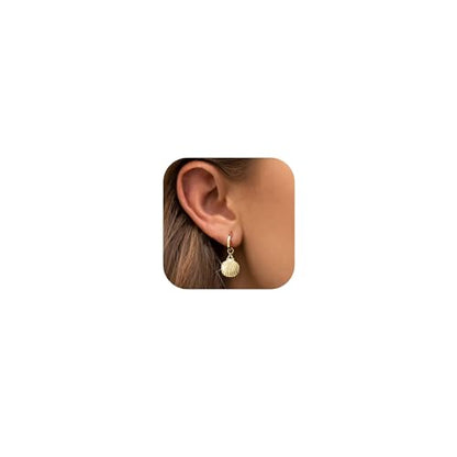 FIBO STEEL 14K Gold Plated Hoop Earrings with Charms for Women Huggie Hoops | Hypoallergenic 925 Sterling Silver Post Dangle Earrings Small Silver Gold Hoops Earring Cubic Zirconia Dangle Drop Jewelry - color: Shell - 14K Gold Plated