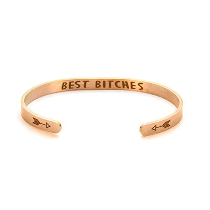 Inspirational Open Bracelet Cuff for Women Men Engraved Keep Fucking Going Bracelet Bangle Stainless Steel Arrow Bracelet Fashion Wristband Jewelry - color: H:Rose Gold/Best Bitches