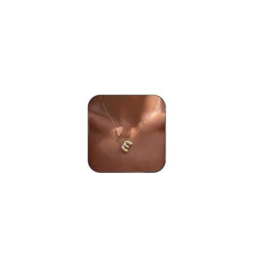 Ewrkbrㅤ Initial Necklaces for Women, 14k Gold Plated Bubble Letter Necklace Chunky Gold Necklace Dainty Charm Initial Necklaces for Women Trendy Custom Preppy Stocking Stuff Necklace Christmas Gifts - color: Gold, style: E