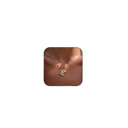 Ewrkbrㅤ Initial Necklaces for Women, 14k Gold Plated Bubble Letter Necklace Chunky Gold Necklace Dainty Charm Initial Necklaces for Women Trendy Custom Preppy Stocking Stuff Necklace Christmas Gifts - color: Gold, style: E
