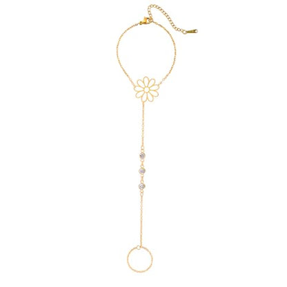 UNIFT Hand Chain Bracelets for Women Set Stainless Steel Adjustable Heart or Four-Leaf Clover Ring Chain Bracelet Trendy Dainty Jewelry Set Gifts - color: gold 3