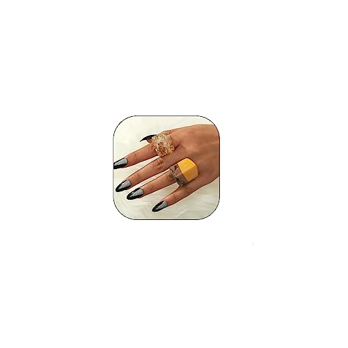 Resin Chunky Rings for Women Multicolor Acrylic Plastic Rings Set Cute Trendy Aesthetic Y2k Statement Rings Thick Dome Heart Knuckle Finger Jewelry - color: Yellow+champagne