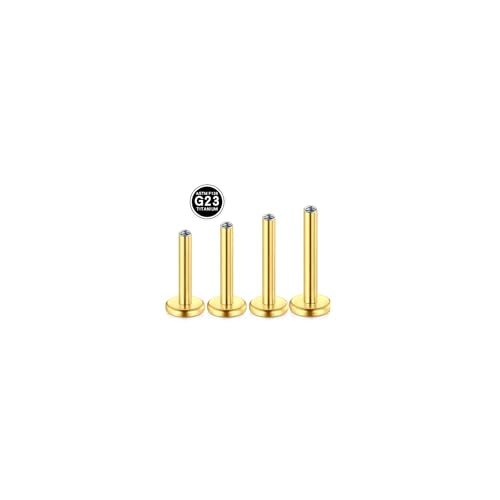 DJCIW G23 Titanium 18G Internally Threaded Flat Back Labret Post Only, 6-12mm Replacement Piercing Shaft for Helix Tragus Nose Lip - color: gold-16G=1.2*6/8/10/12mm