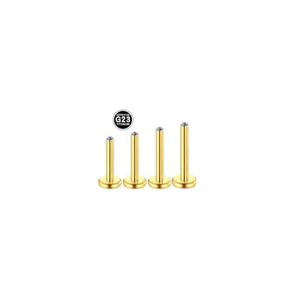 DJCIW G23 Titanium 18G Internally Threaded Flat Back Labret Post Only, 6-12mm Replacement Piercing Shaft for Helix Tragus Nose Lip - color: gold-16G=1.2*6/8/10/12mm