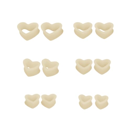 Heart Silicone Ear Tunnel Plugs Gauges Expanders Hollow Flexible Soft Tunnels Kit Stretcher Earrings Fashion Lobe Piercing Body Jewelry for Women Her 6 Pairs Set - color: Beige, size: 14mm-25mm