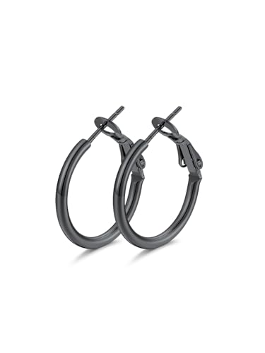 FindChic Thin Hoop Earrings for Women,Silver/Black/Gold Plated 20-100mm - color: Black, size: 20mm