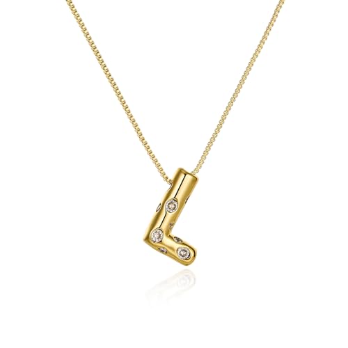 Cicy Bell Initial Necklace for Women 14k Gold Plated | Cubic Zirconia, Trendy, Personalized, Dainty Letter Pendant - color: L-Gold