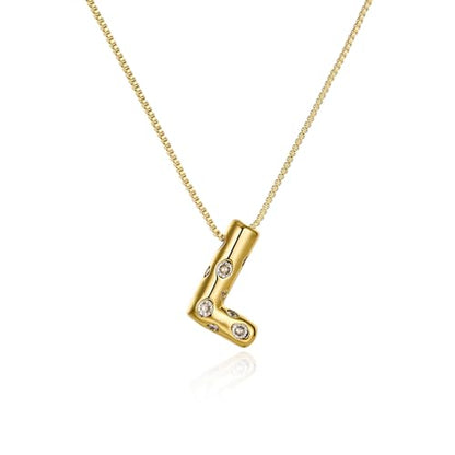 Cicy Bell Initial Necklace for Women 14k Gold Plated | Cubic Zirconia, Trendy, Personalized, Dainty Letter Pendant - color: L-Gold