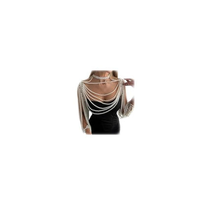Multi-Layered Pearl Shoulder Body Chain for Women,White Pearl Fringe Shawl Necklace,Summer Beach Beaded Tassel Shoulder Jewelry for Wedding Prom Party Dresses