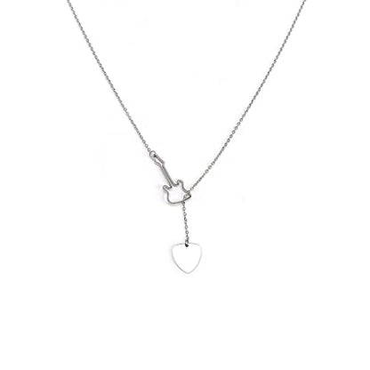 18K Gold Plated Stainless Steel Bee Honeycomb Pendant Necklace, Adjustable Y Lariat Conch/Guitar/Horseshoe Necklace for Women - color: Silver, style: Guitar