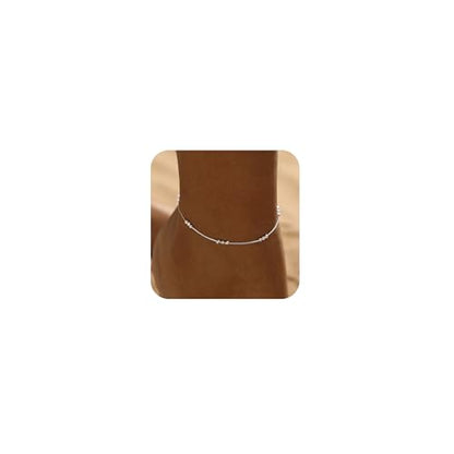 Gold/Silver Ankle Bracelets for Women Waterproof Dainty 14K Gold Plated Pearl Heart Love Anklet Bracelet Satellite Cuban Link Beads Summer Beach Jewelry Gifts - style: 3-Bead-silver-140