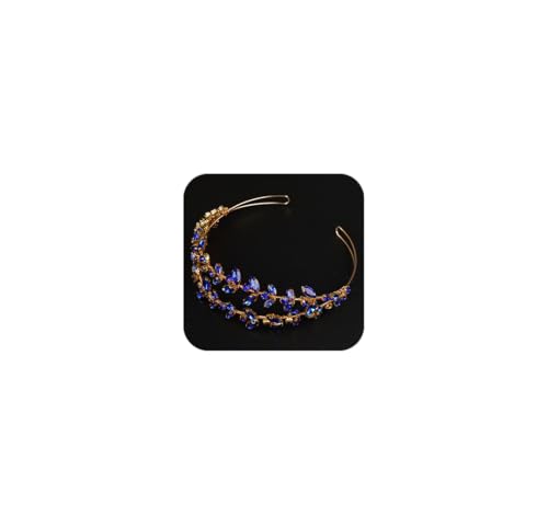 JWICOS Crystal Wedding Headband Tiara Bridal Rhinestone Headpiece Wedding Hair Accessories Tiara for Women and Girls (Blue Gold) - color: Blue Gold
