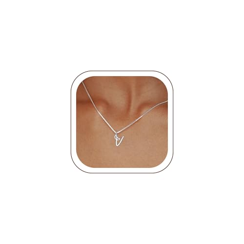 Initial Necklaces for Women Trendy, Dainty Silver Letter Necklace Cute Pendant Choker Name Necklace Personalized Costume Monogram Silver Jewelry Necklace for Women Valentines Gifts - color: Silver, style: V